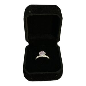 925 Sterling Silver Ring, Spinning Stamped, Purple / Pink Zirconia, Size 4.75 US